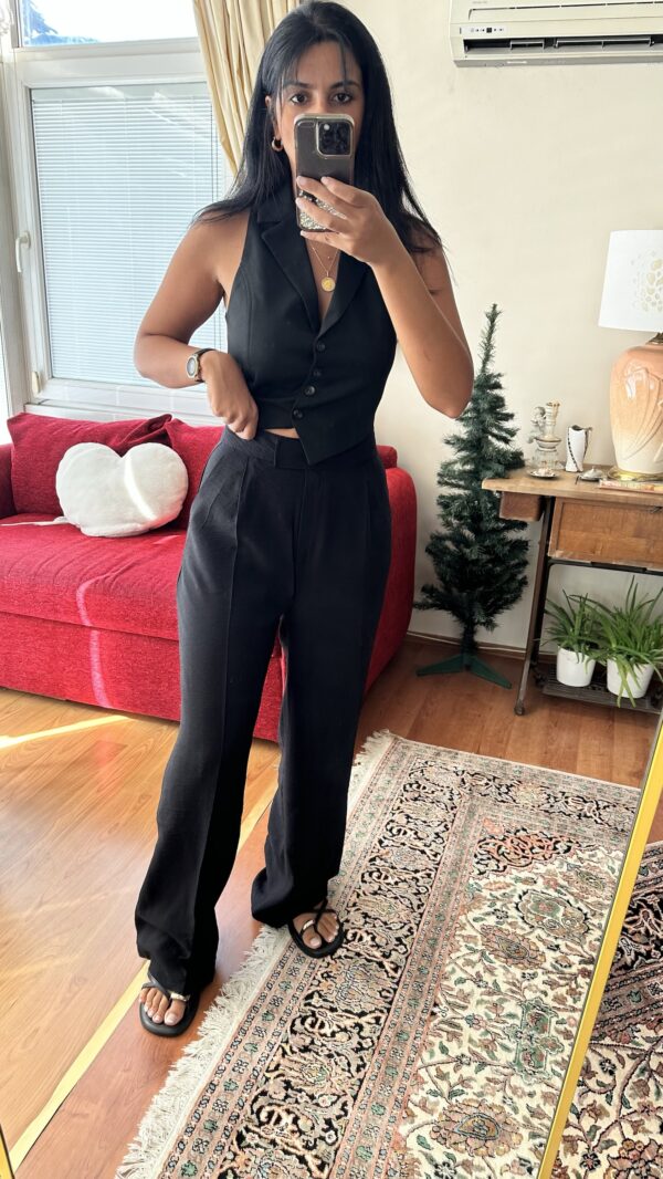 Linen Black Strapped Pants - Image 5