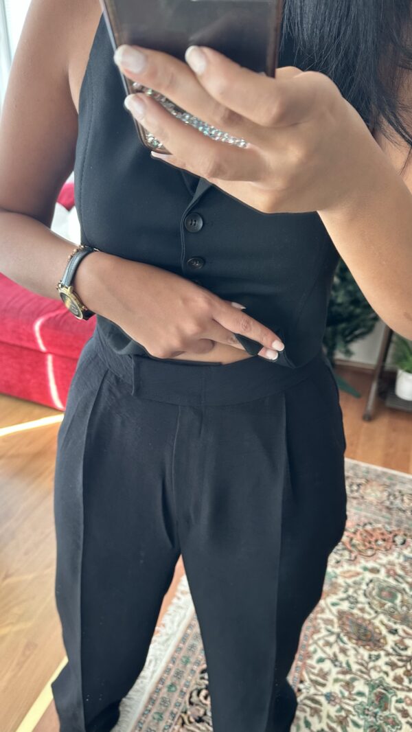 Linen Black Strapped Pants - Image 3