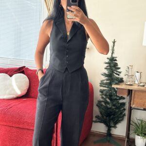 Linen Black Strapped Pants
