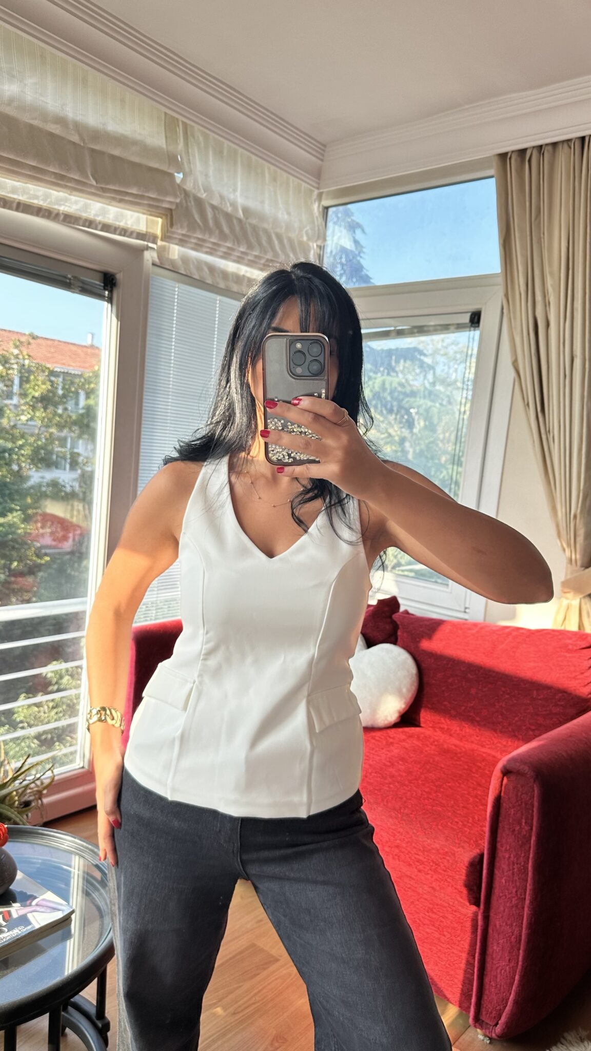 White V-Neck Peplum Top