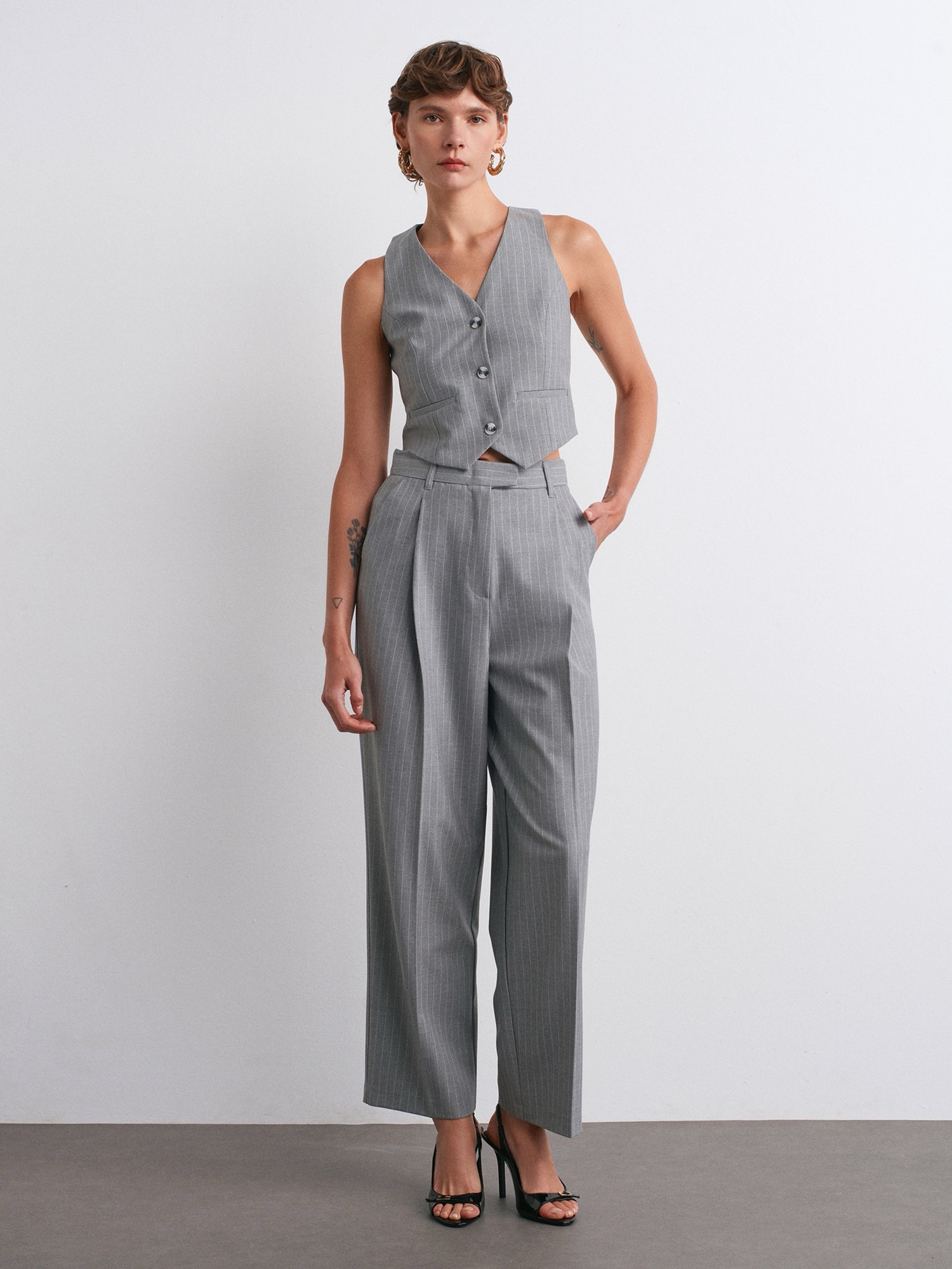 Charcoal Pinstripe Tailored Pants