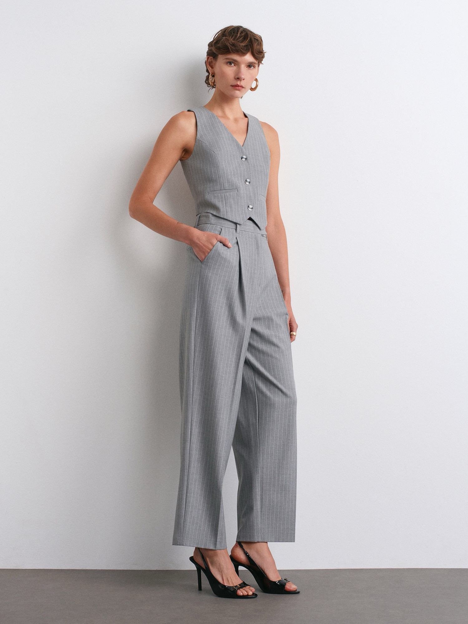 Charcoal Pinstripe Tailored Pants - Image 2