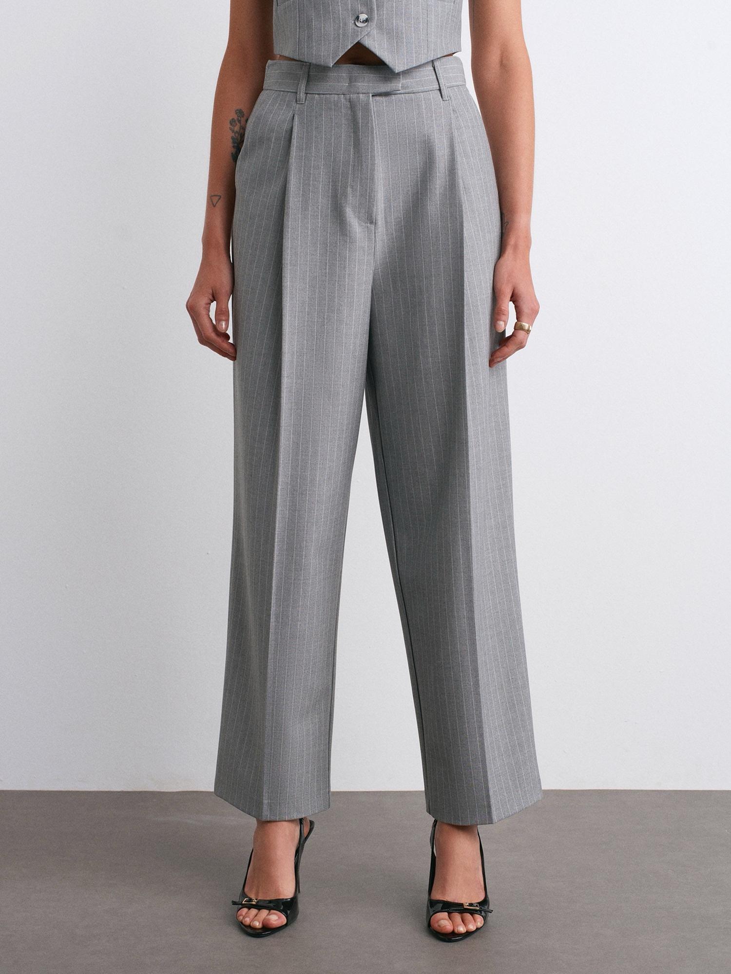 Charcoal Pinstripe Tailored Pants - Image 4