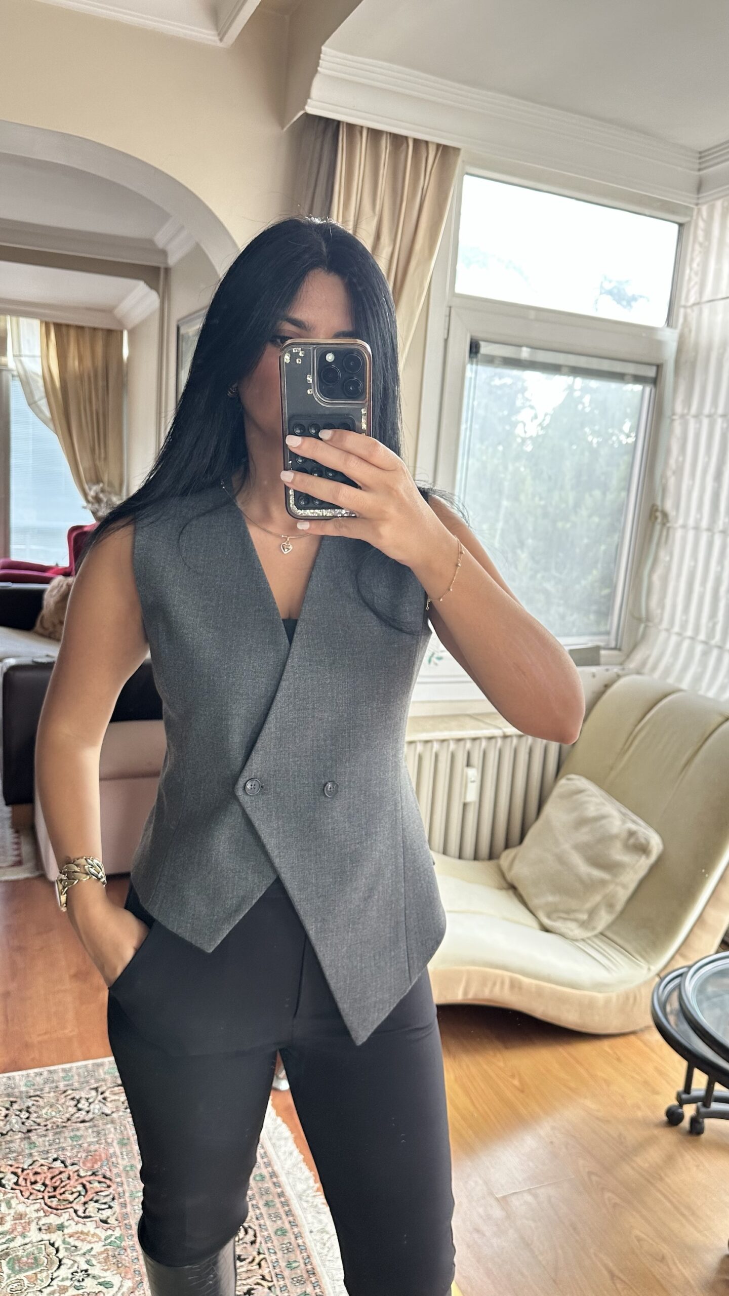 Asymmetric Charcoal Vest - Image 2