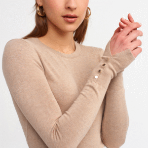 Button-Sleeve crew Turtleneck- beige