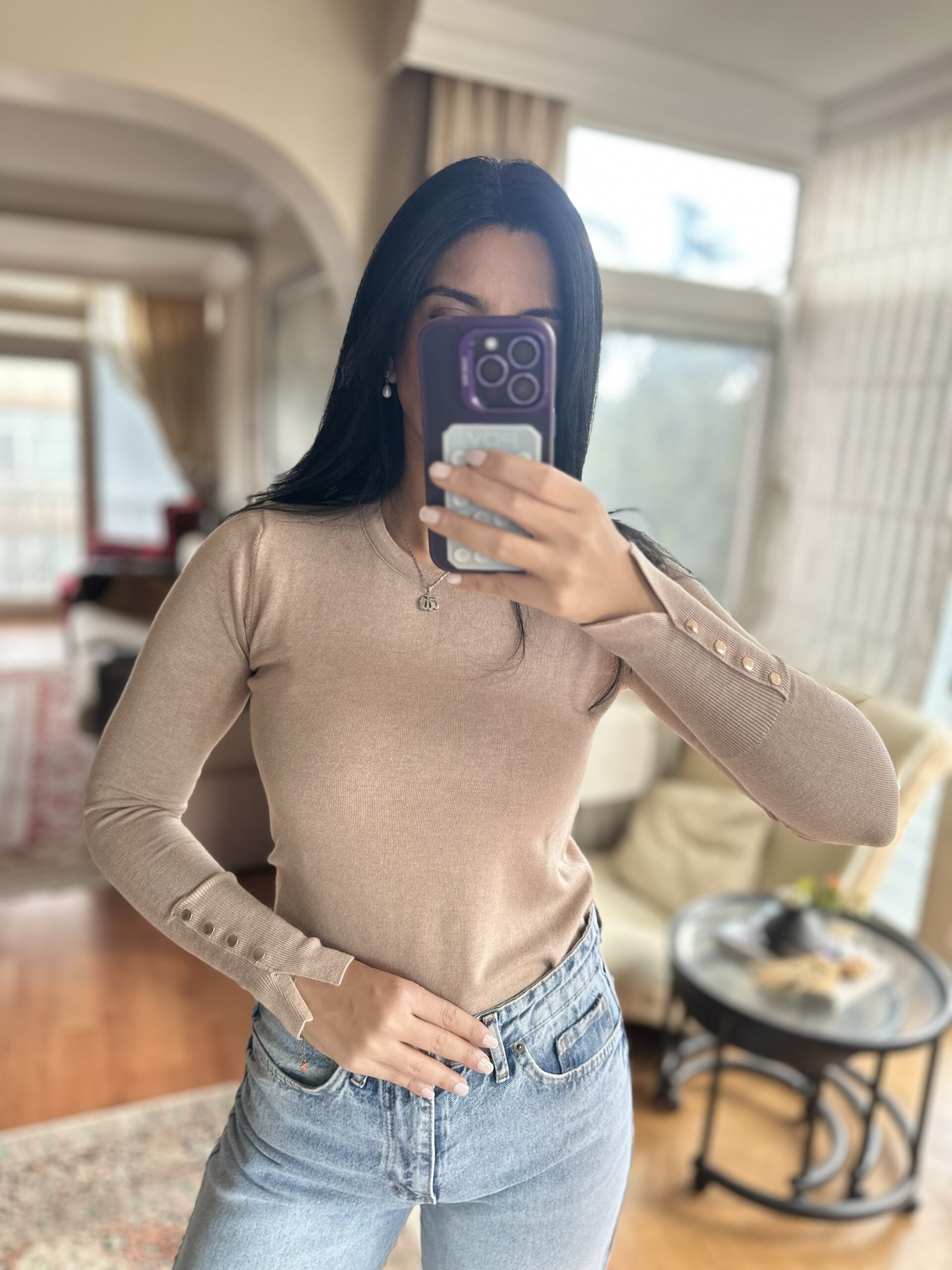 Button-Sleeve crew - beige