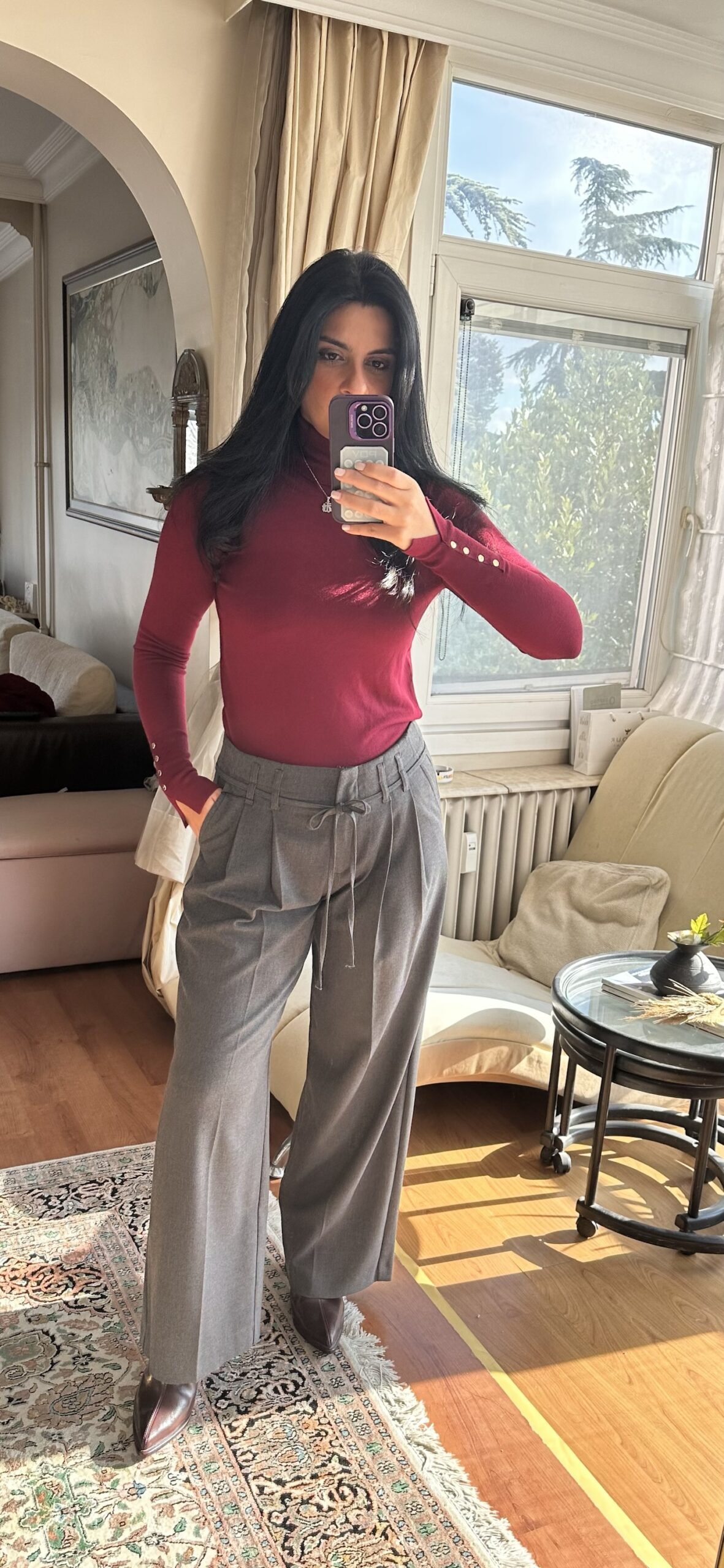 Relaxed Pleated Straight-Leg Pants – Charcoal Grey - Image 4