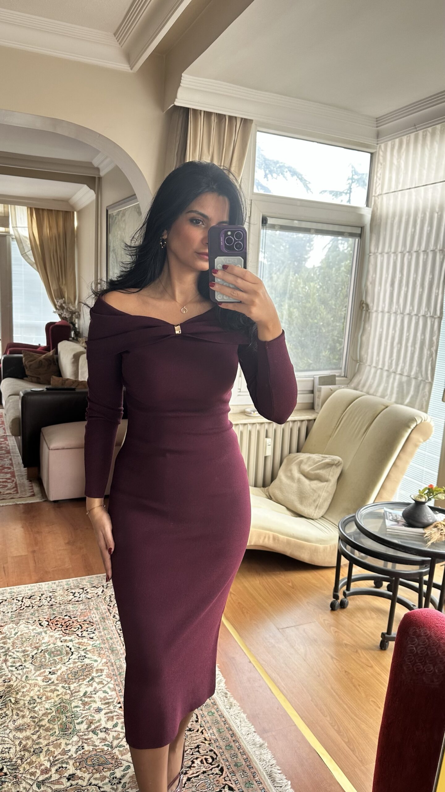 Velvet Wine Midi Dress - Image 3
