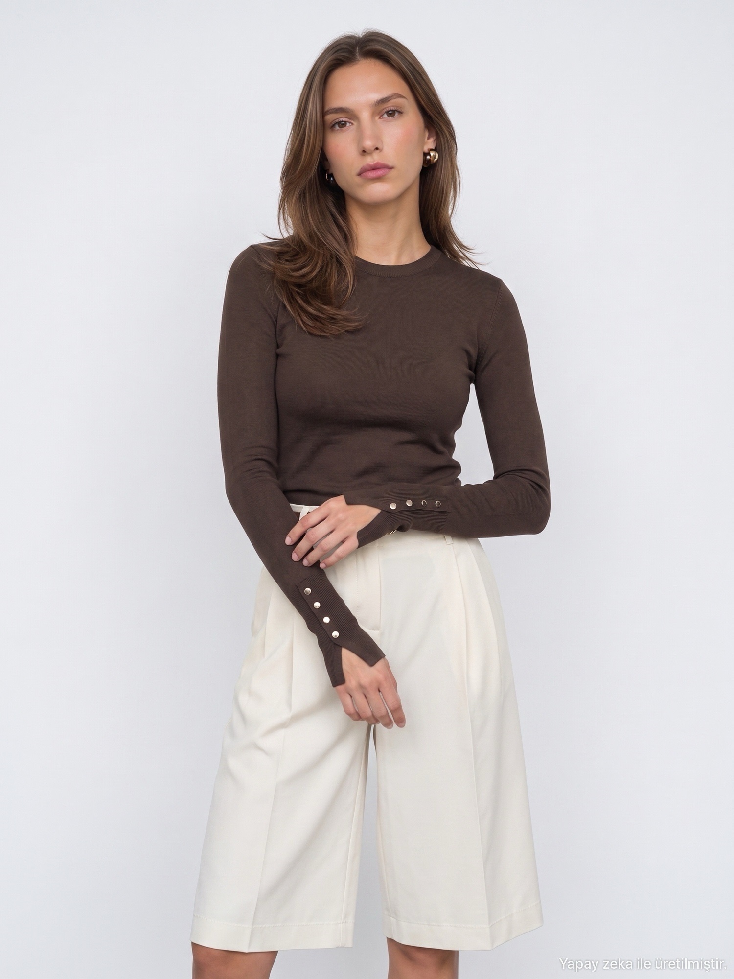 Button Cuff Knit Top – Chocolate Brown