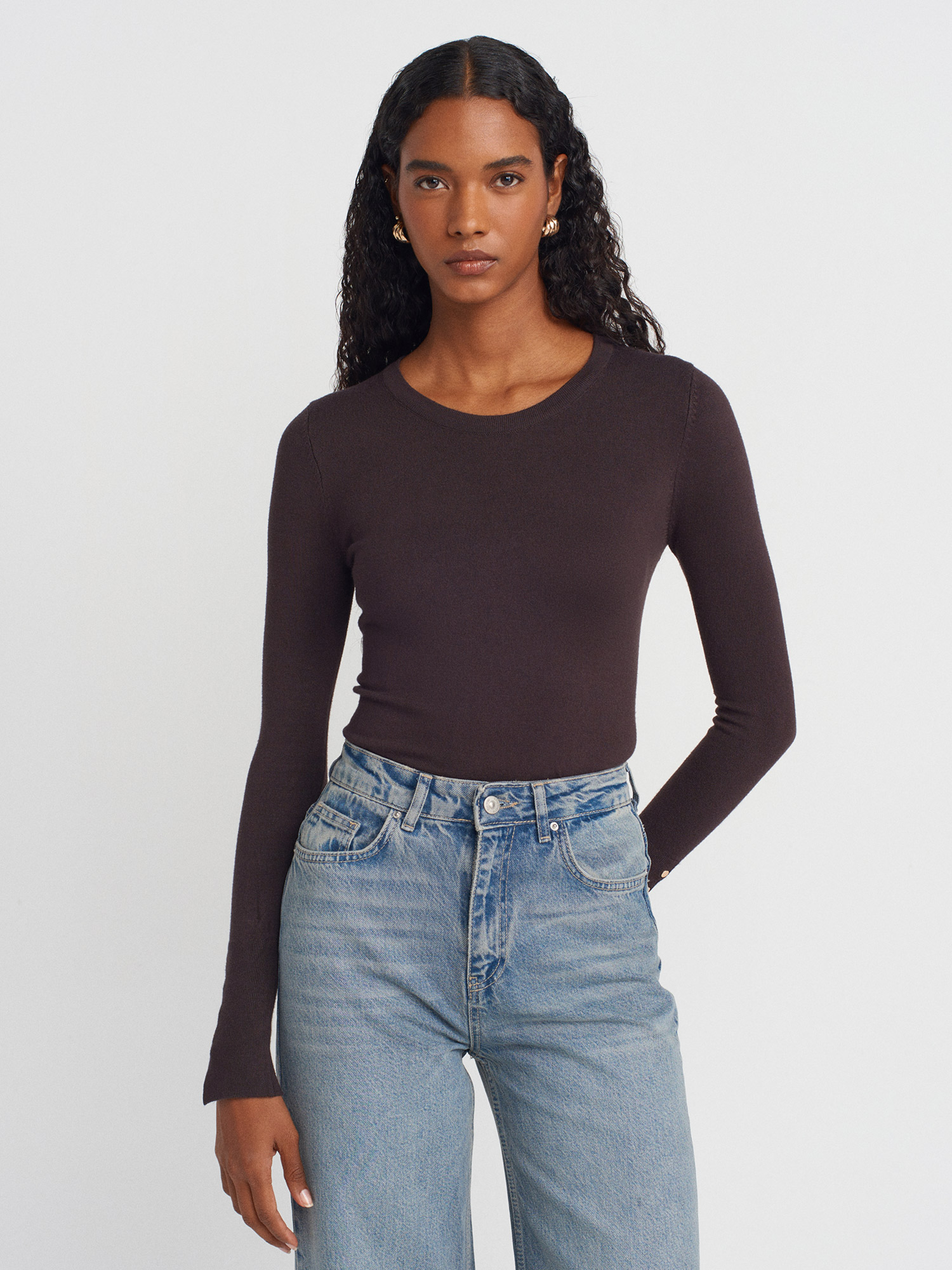 Button Cuff Knit Top – Chocolate Brown - Image 6
