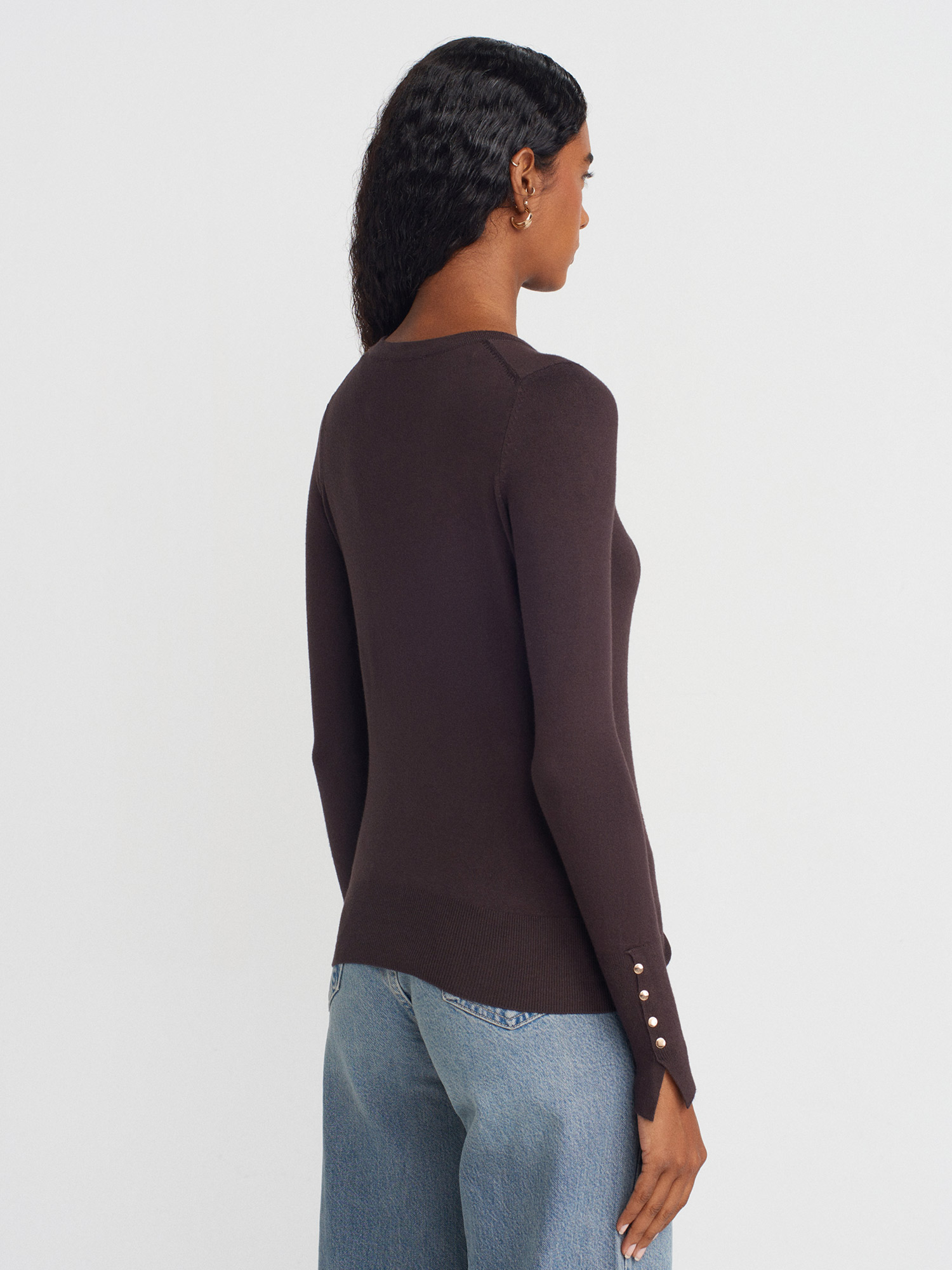 Button Cuff Knit Top – Chocolate Brown - Image 3