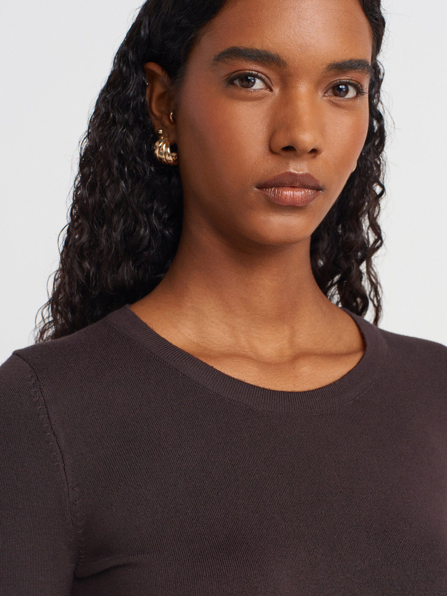 Button Cuff Knit Top – Chocolate Brown - Image 7
