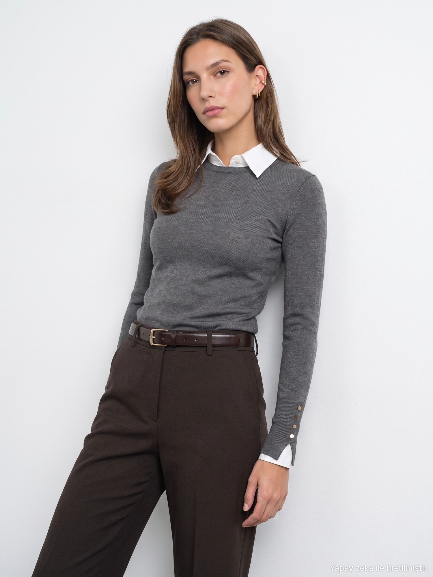 Button Cuff Knit Top – Grey