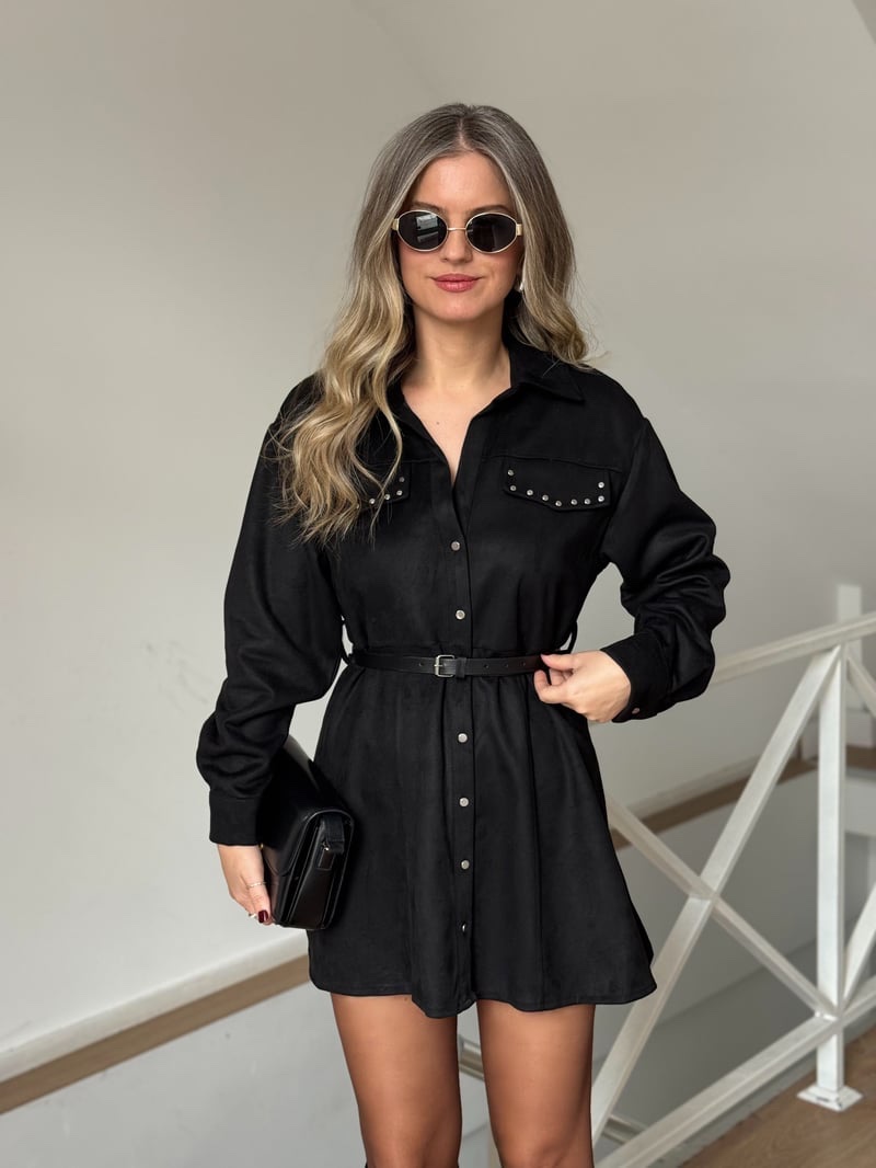 Studded Suede Mini Dress with Belt