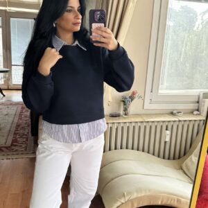 Layered Collar Sweatshirt – Navy