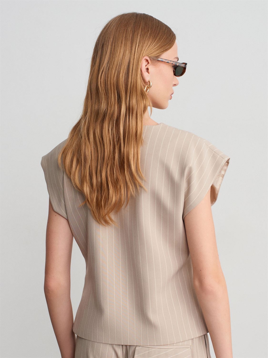 Sable Tailored Pinstripe Vest – Sand Beige - Image 3