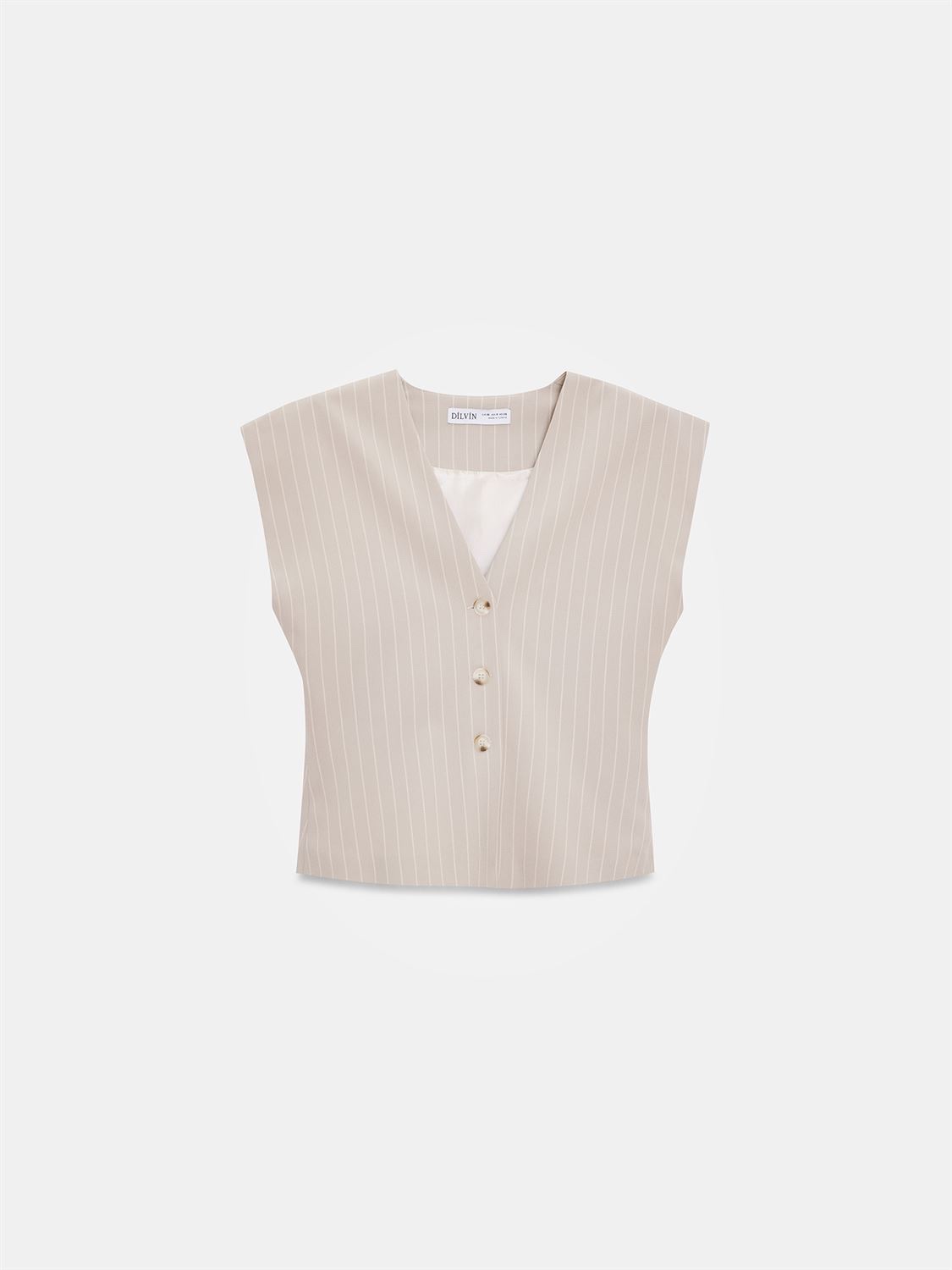 Sable Tailored Pinstripe Vest – Sand Beige - Image 6