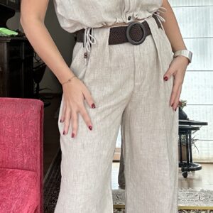 Sable Belted Wide-Leg linen pants