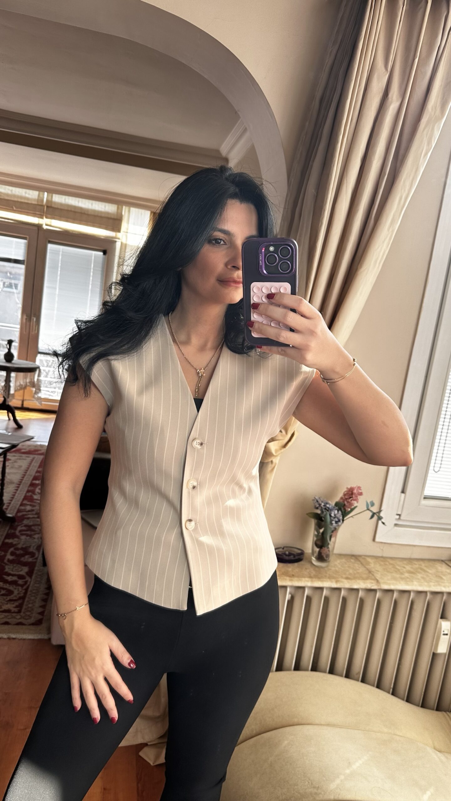 Sable Tailored Pinstripe Vest – Sand Beige