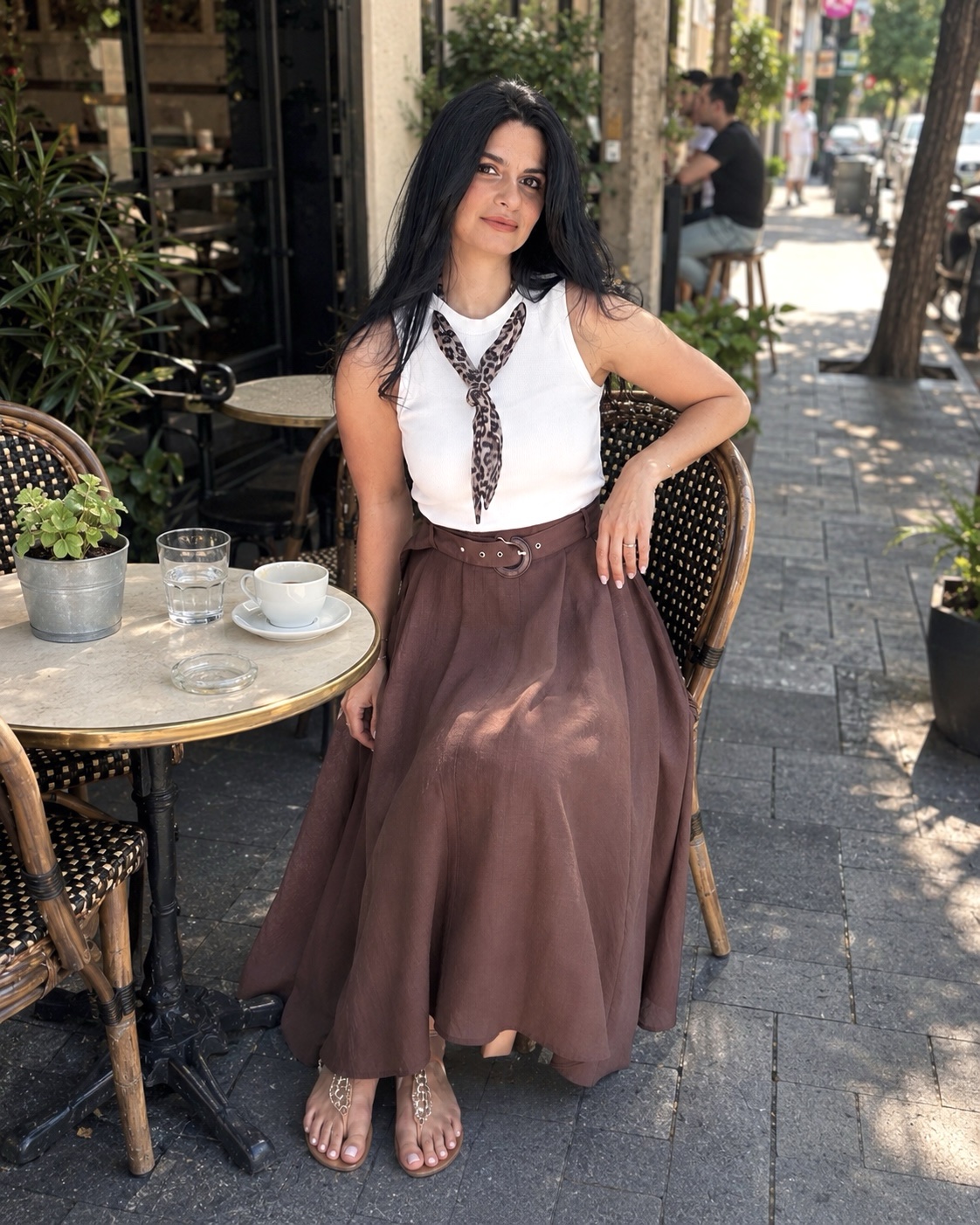 Leopard Tie Midi Dress – Mocha Elegance - Image 2