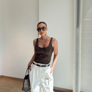 Chocolate Ruched Tie-Front Top