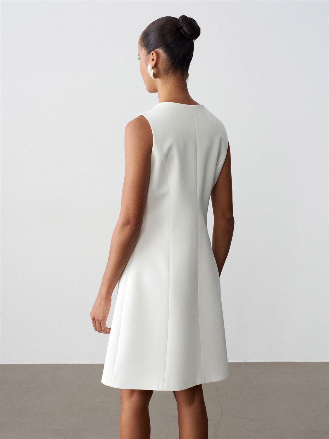 Ivory Tailored Button Mini Dress - Image 3