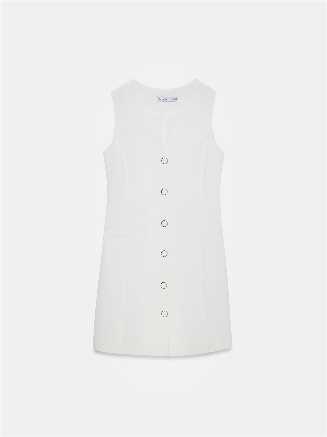 Ivory Tailored Button Mini Dress - Image 7