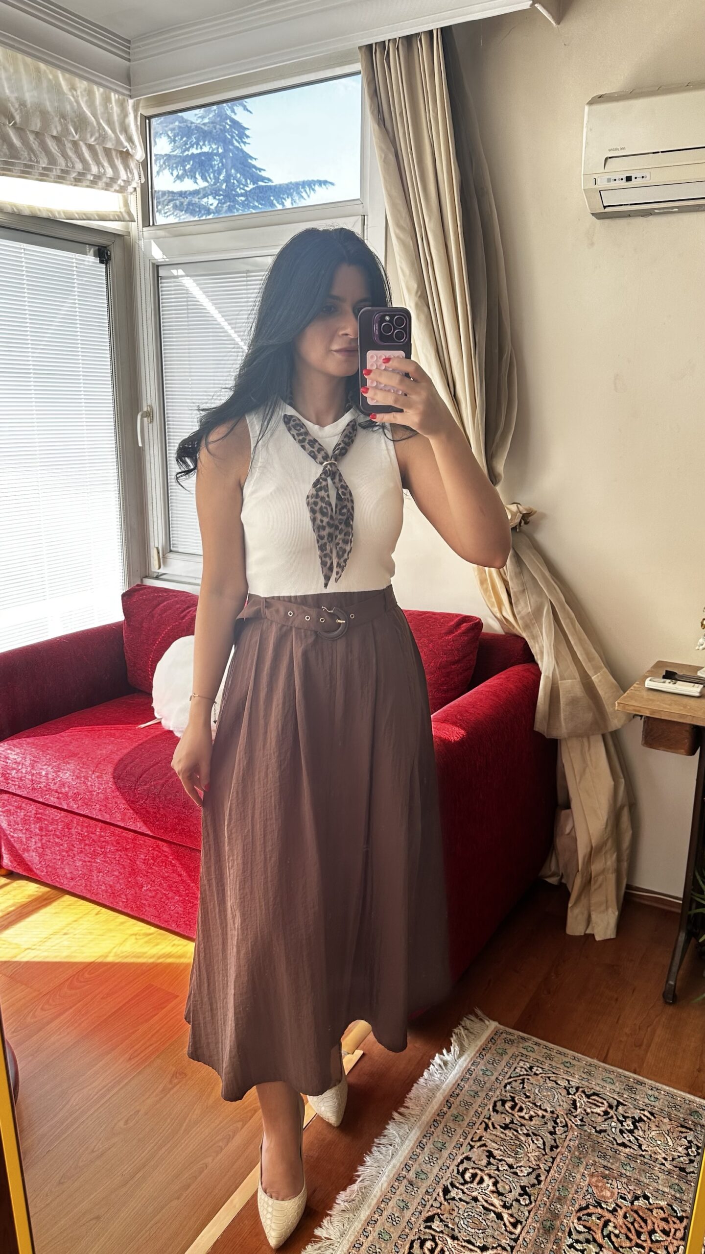 Leopard Tie Midi Dress – Mocha Elegance - Image 6