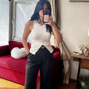 Button Front Knit Top- off white