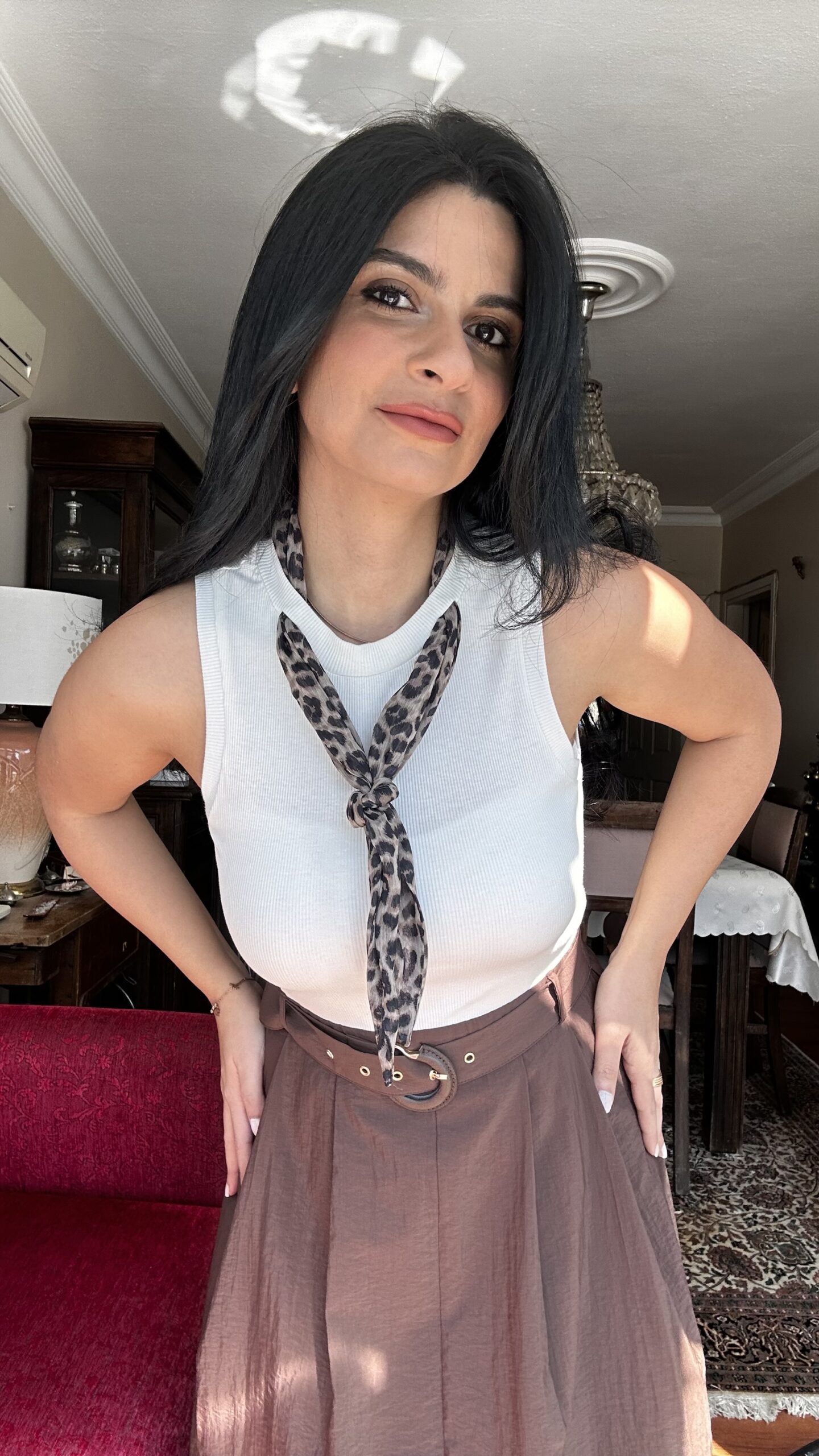 Leopard Tie Midi Dress – Mocha Elegance - Image 2