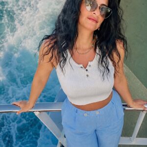 Sky Blue Linen Wide-Leg Pan