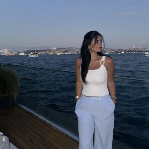 Sky Blue Linen Wide-Leg Pants