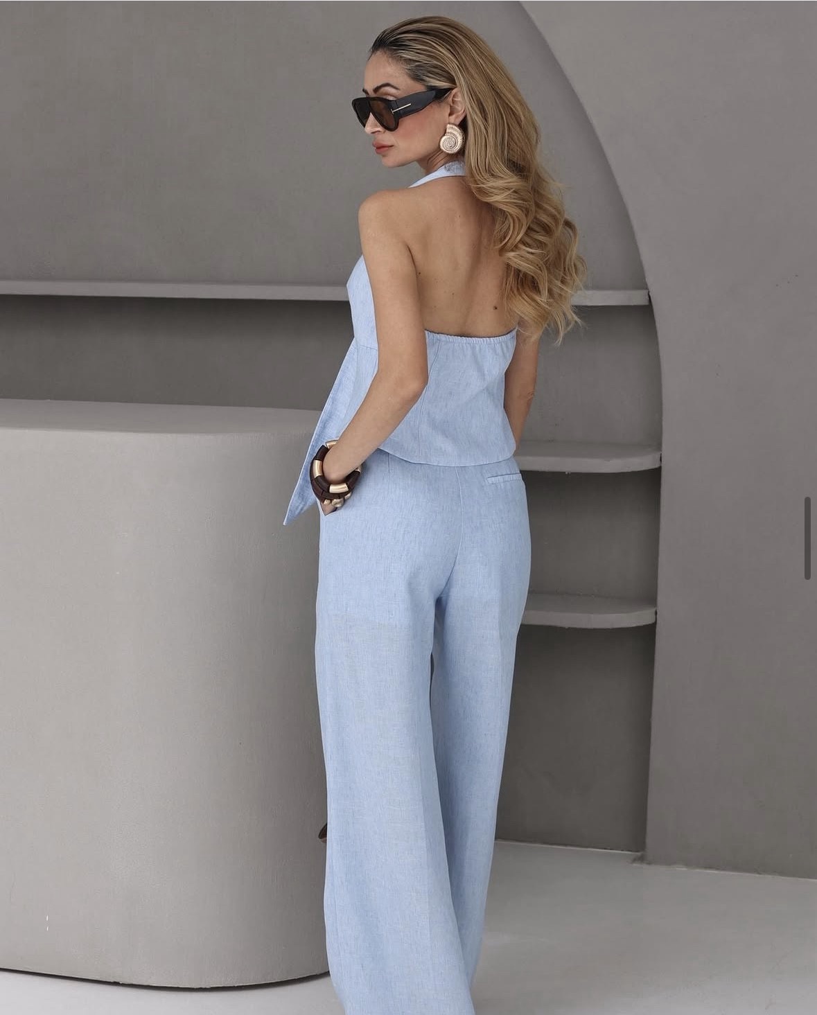 Sky Blue Linen Wide-Leg Pan - Image 6