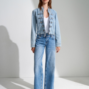 Military Button Denim Jacket – Light Blue- preorder-10 days