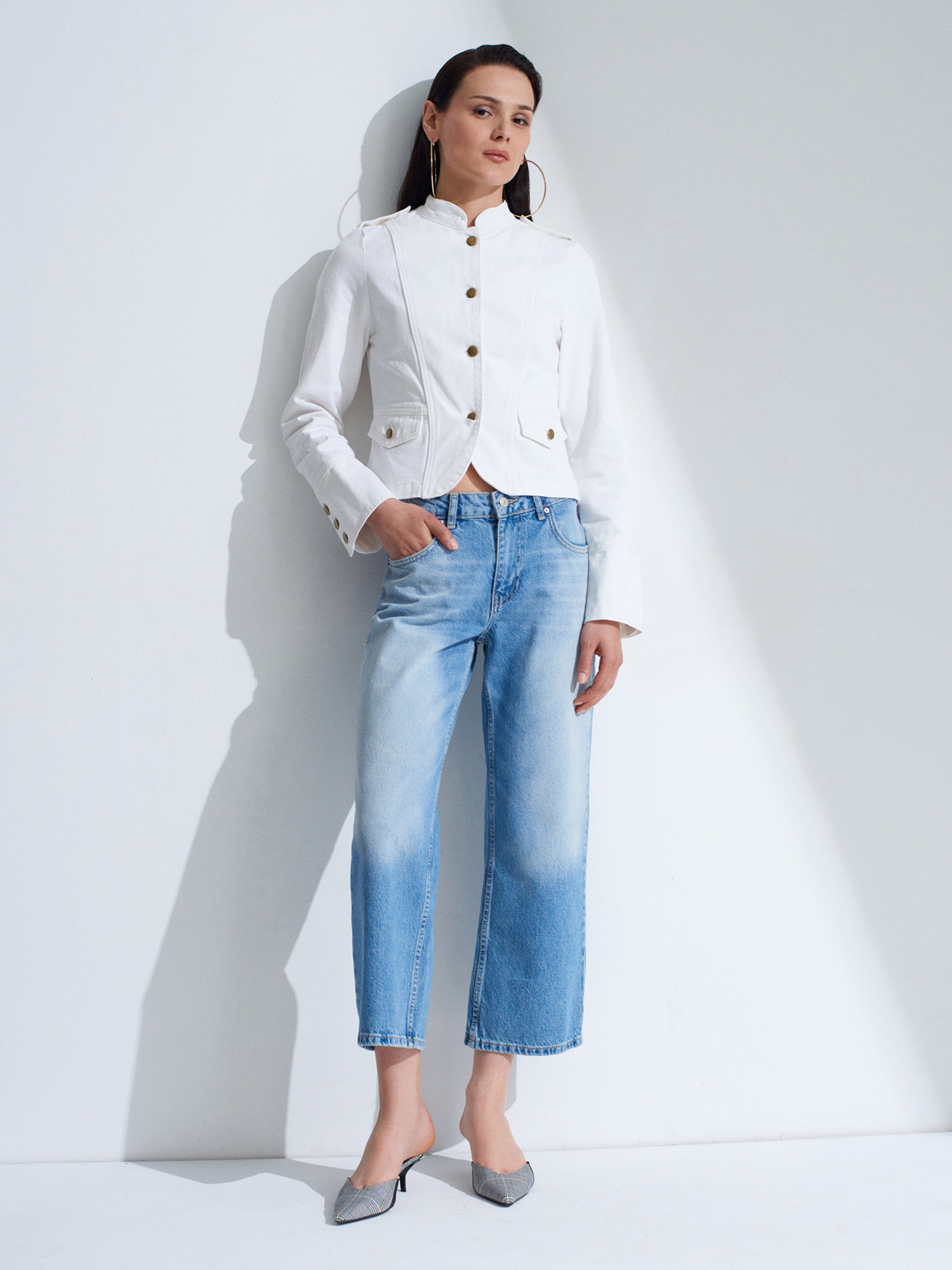 Military Button Cotton Jacket – White