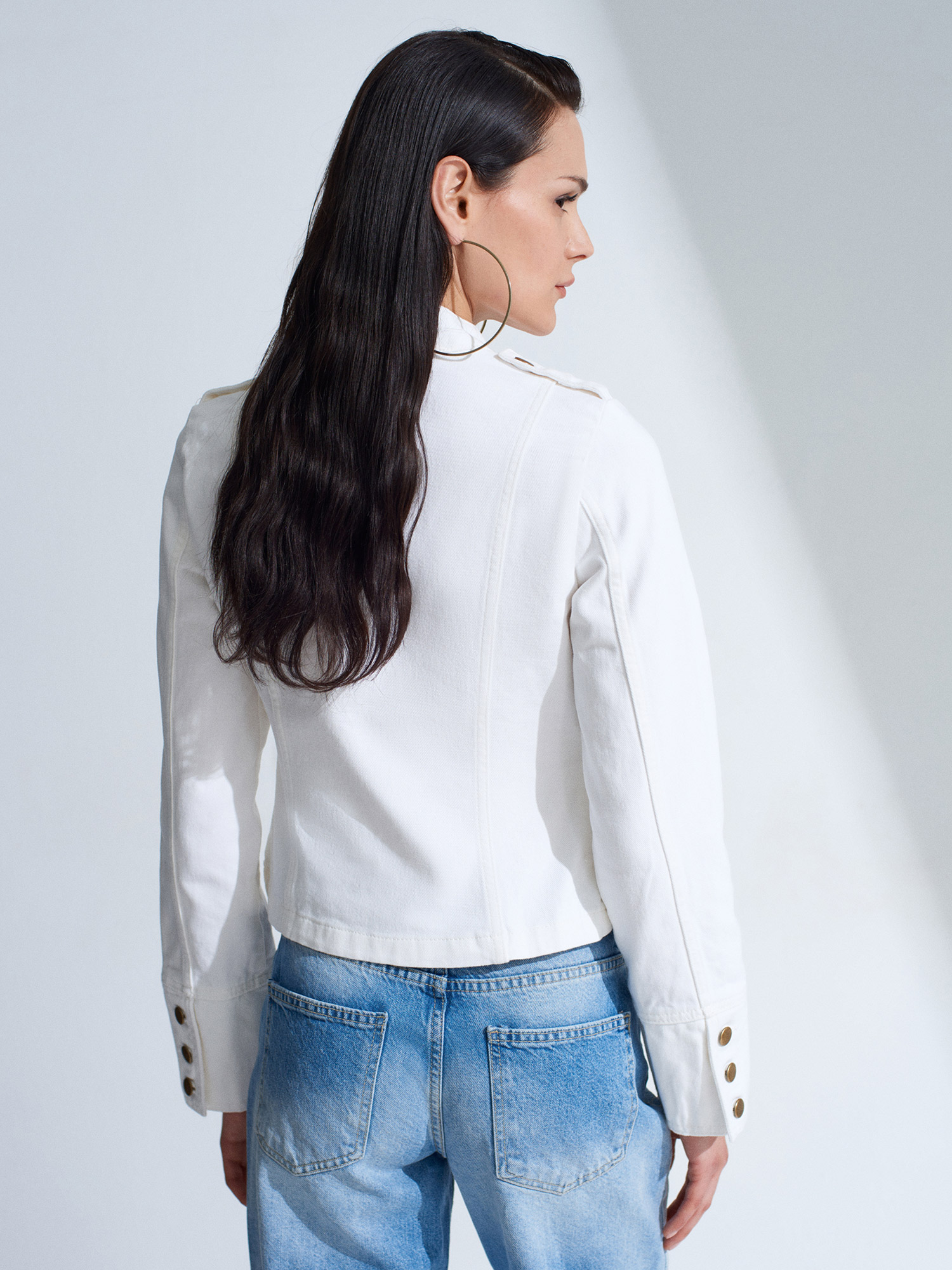 Military Button Cotton Jacket – White - Image 4