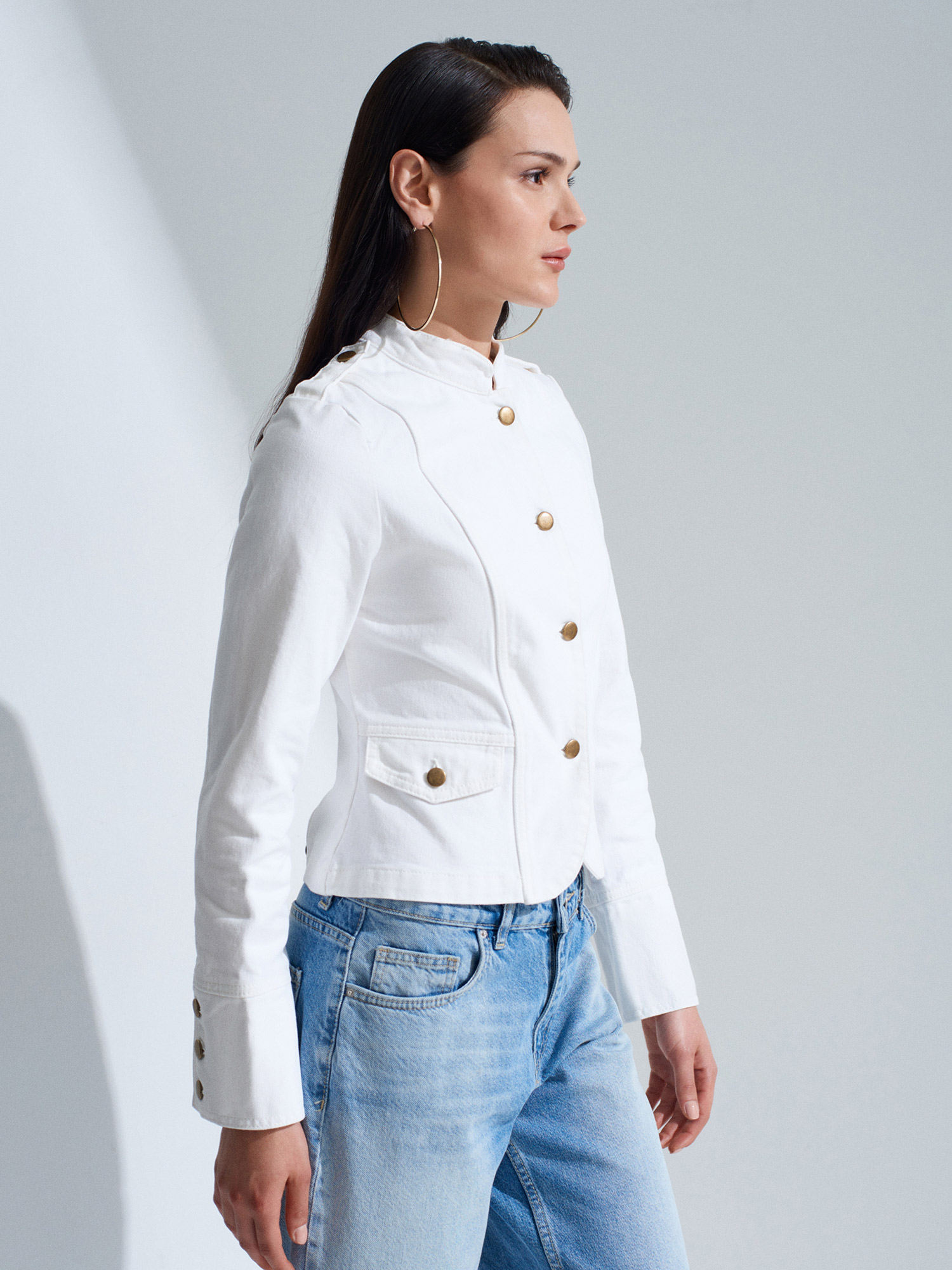 Military Button Cotton Jacket – White - Image 6