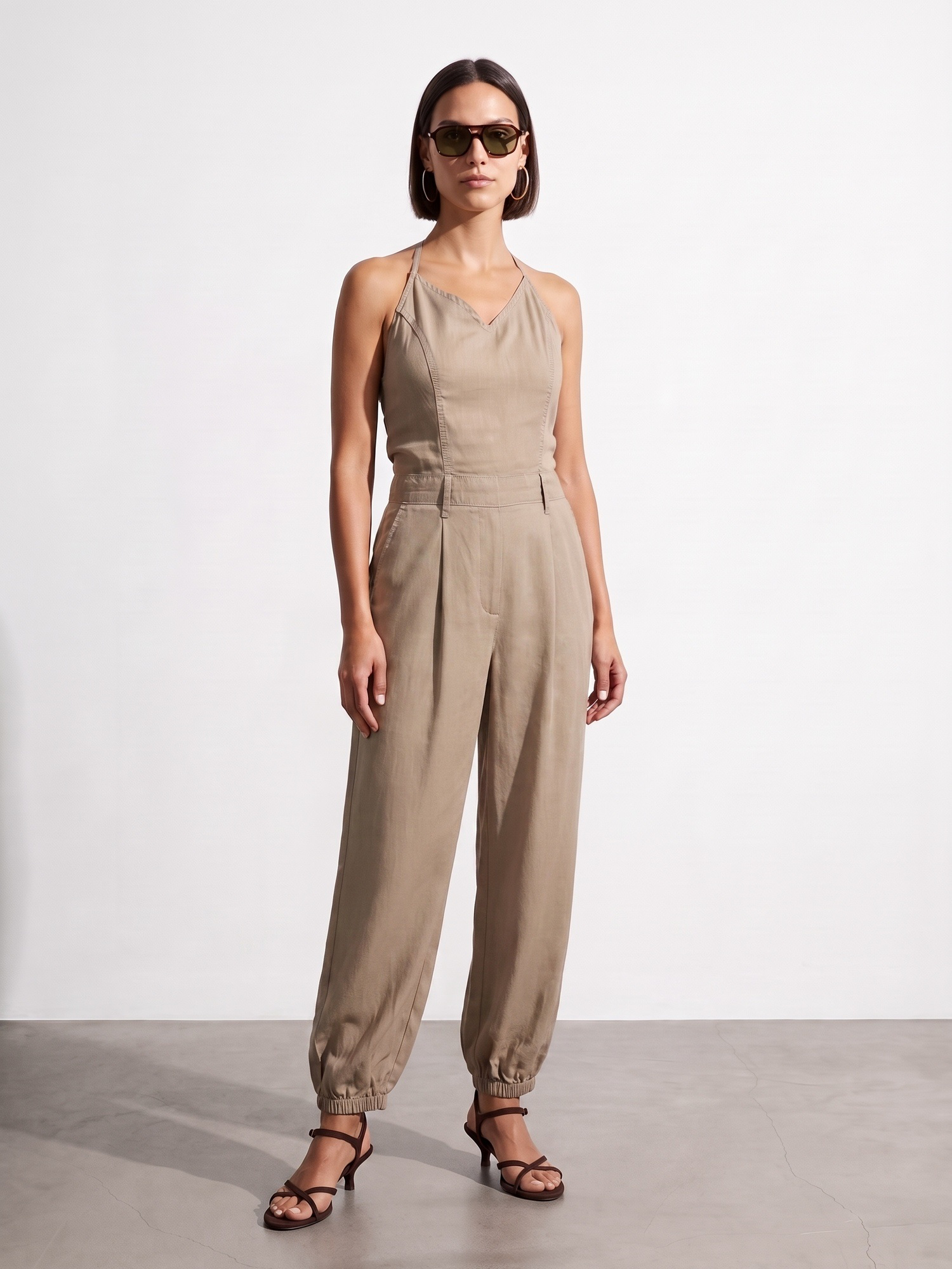 Lyocell Halter Utility Jumpsuit – beige- preorder -10 days - Image 3
