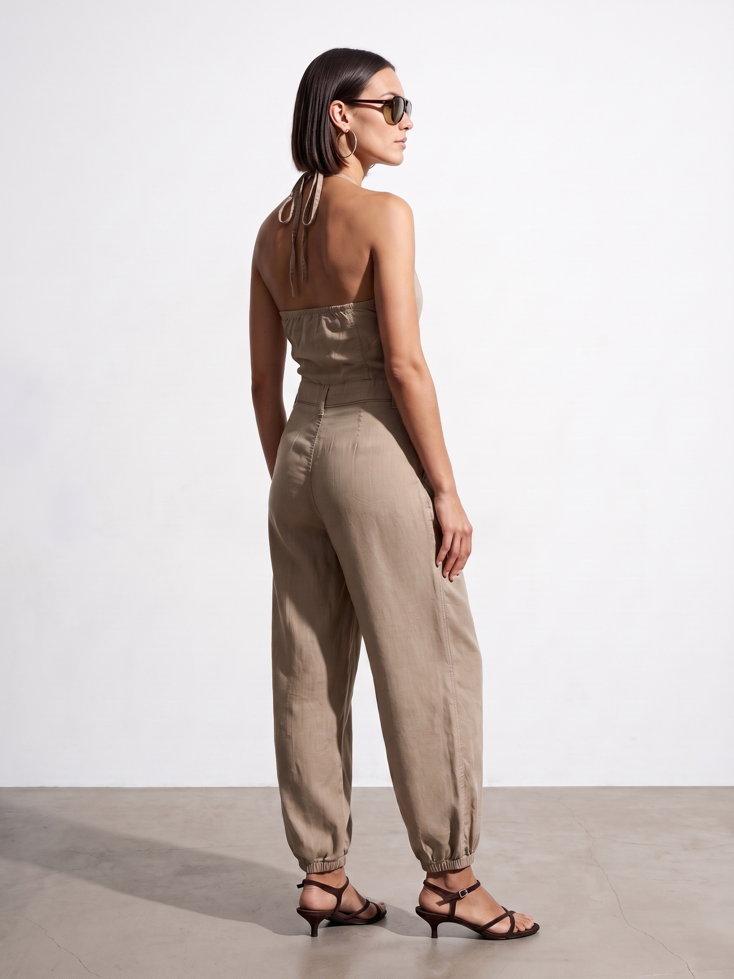 Lyocell Halter Utility Jumpsuit – beige- preorder -10 days - Image 2