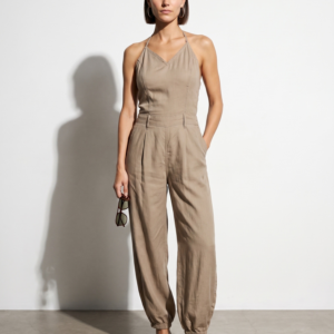 Lyocell Halter Utility Jumpsuit – beige- preorder -10 days