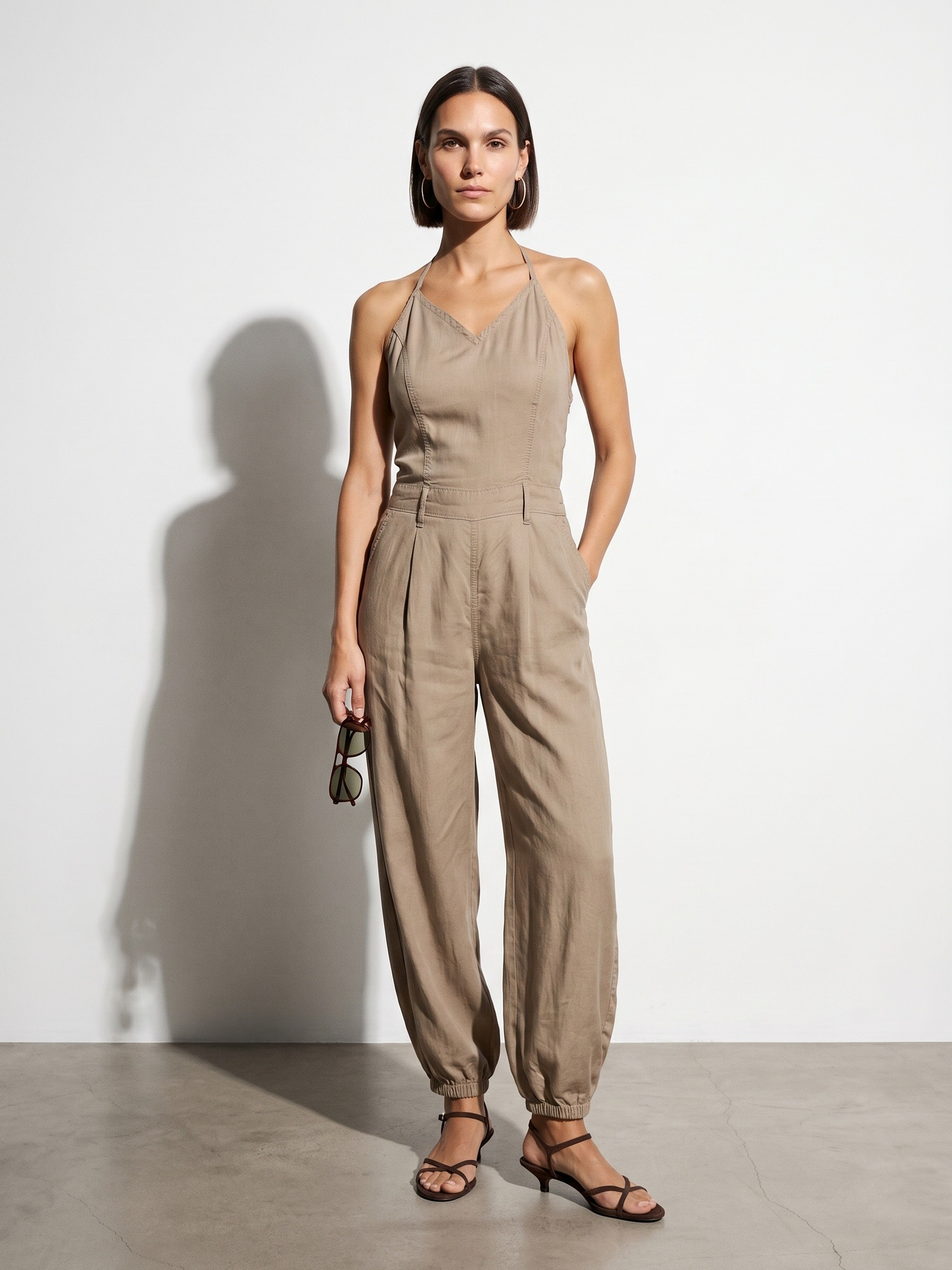 Lyocell Halter Utility Jumpsuit – beige- preorder -10 days