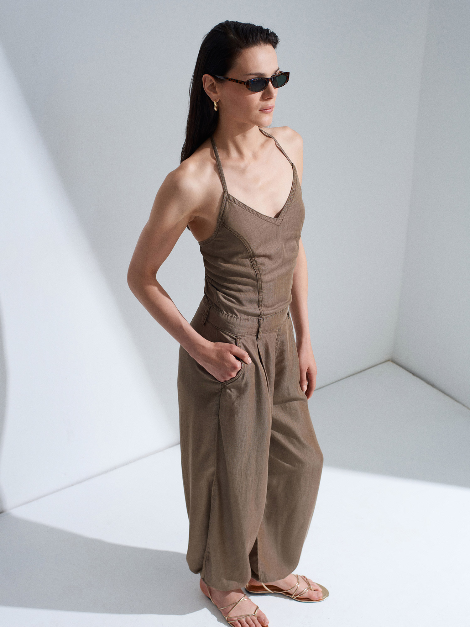 Lyocell Halter Utility Jumpsuit – mocha brown- preorder -10 days - Image 7