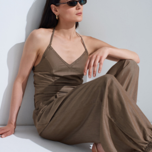 Lyocell Halter Utility Jumpsuit – mocha brown- preorder -10 days