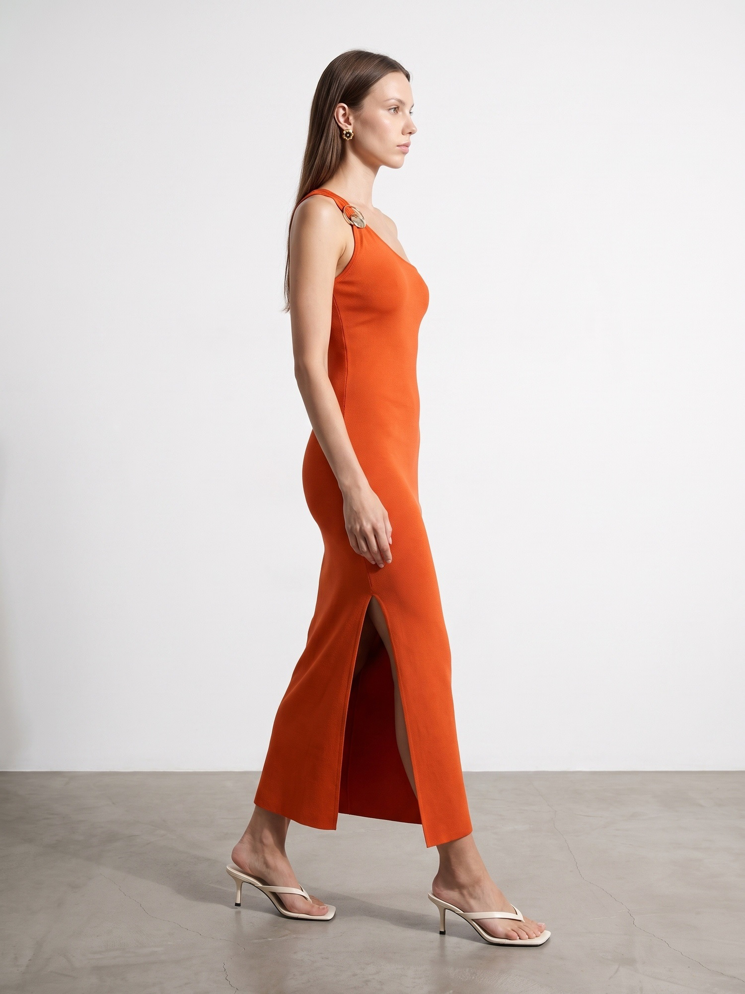 Sienna One-Shoulder Midi Dress – orange - Image 5