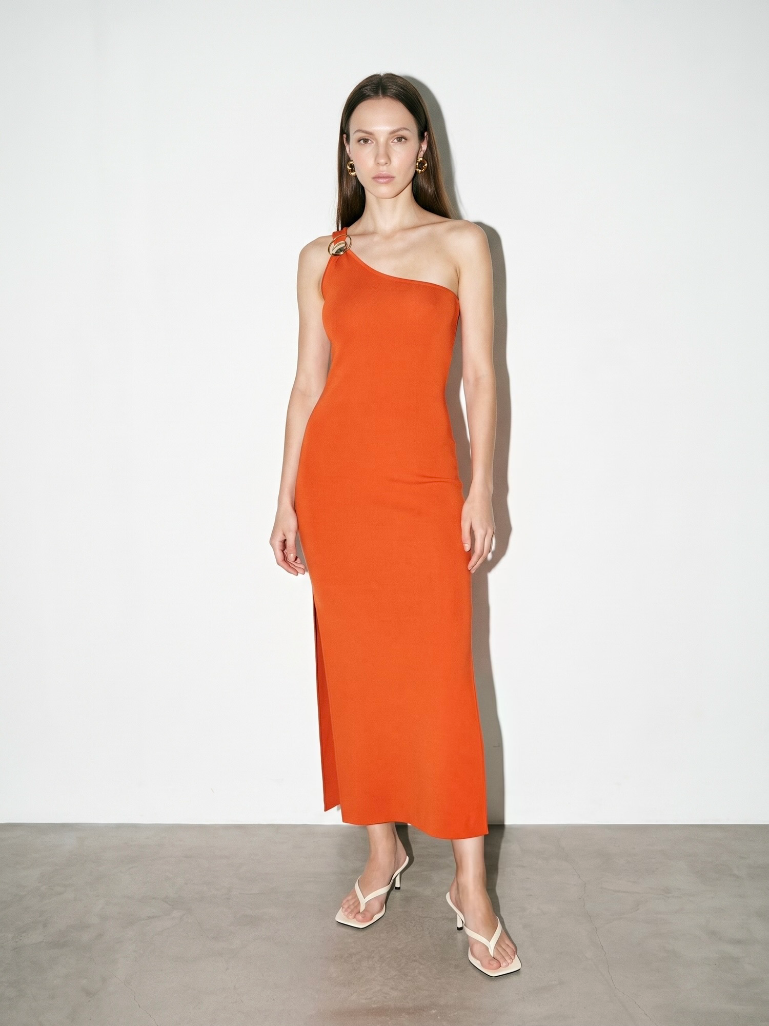 Sienna One-Shoulder Midi Dress – orange - Image 6