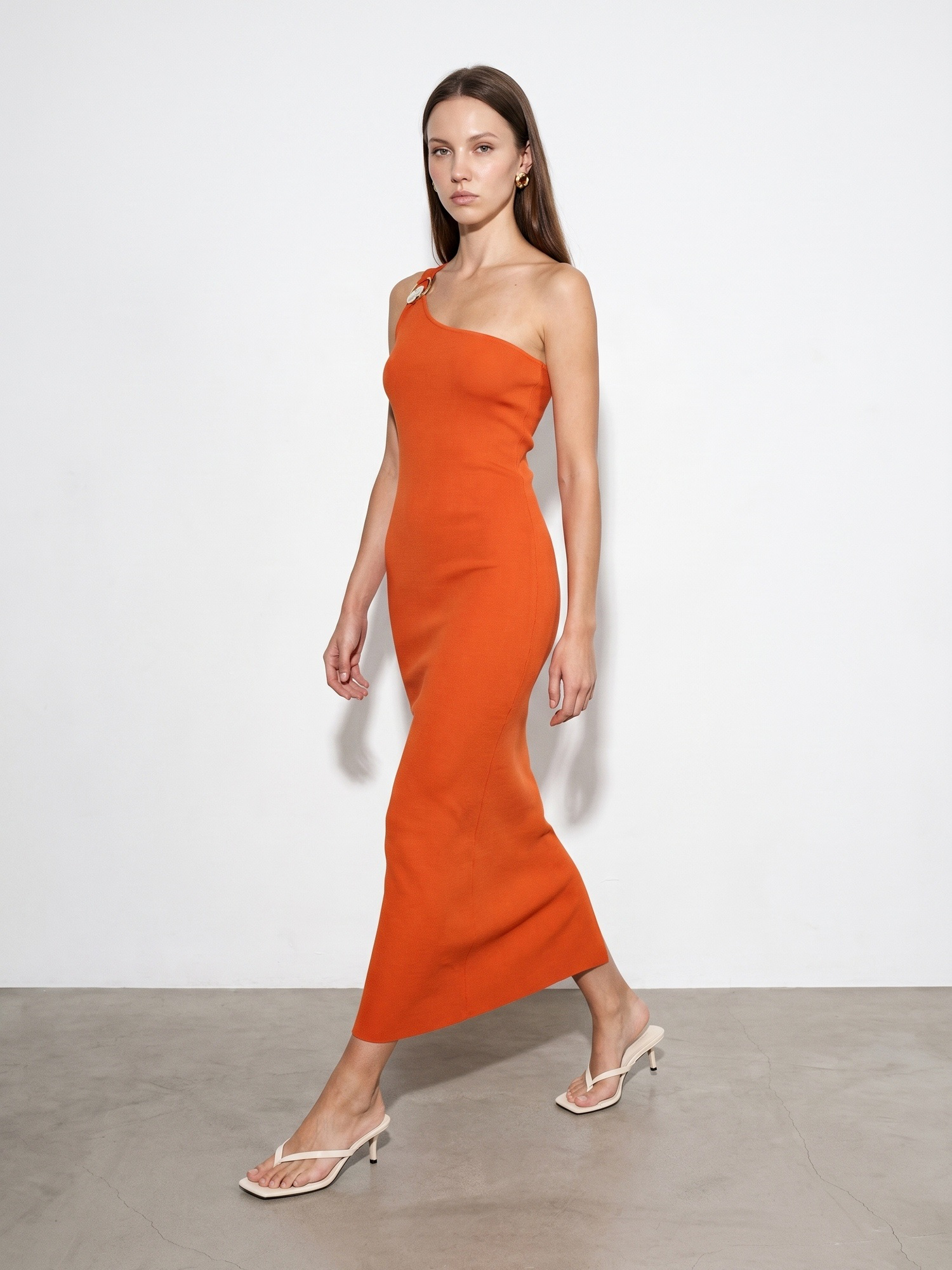 Sienna One-Shoulder Midi Dress – orange - Image 4
