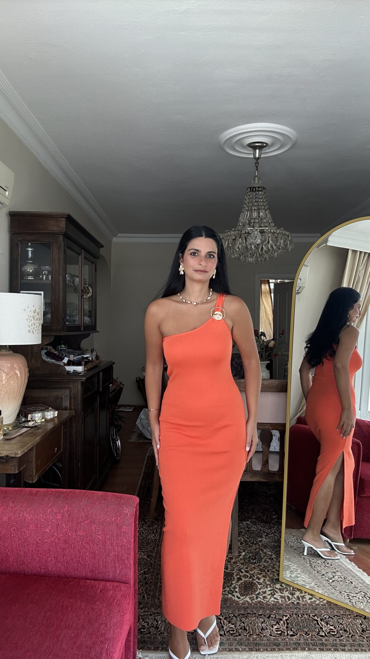 Sienna One-Shoulder Midi Dress – orange - Image 2