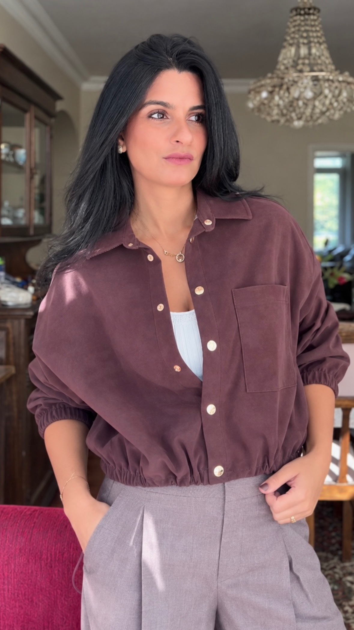 Burgundy Suede Bomber Jacket