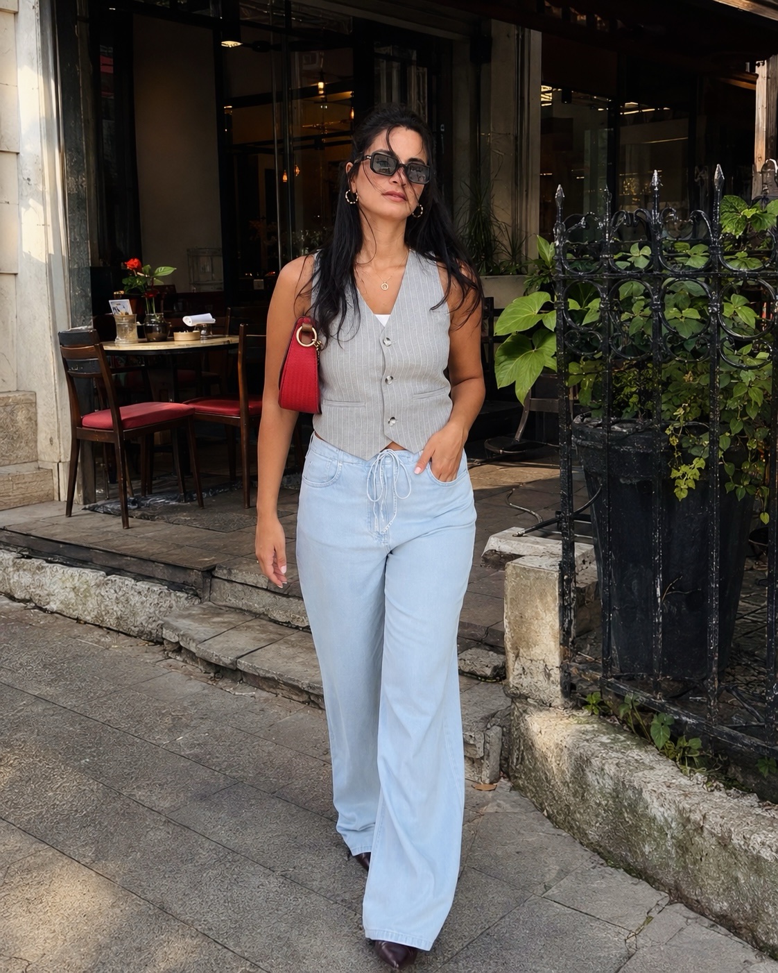 Ice Blue Tie-Waist Lyocell Pants