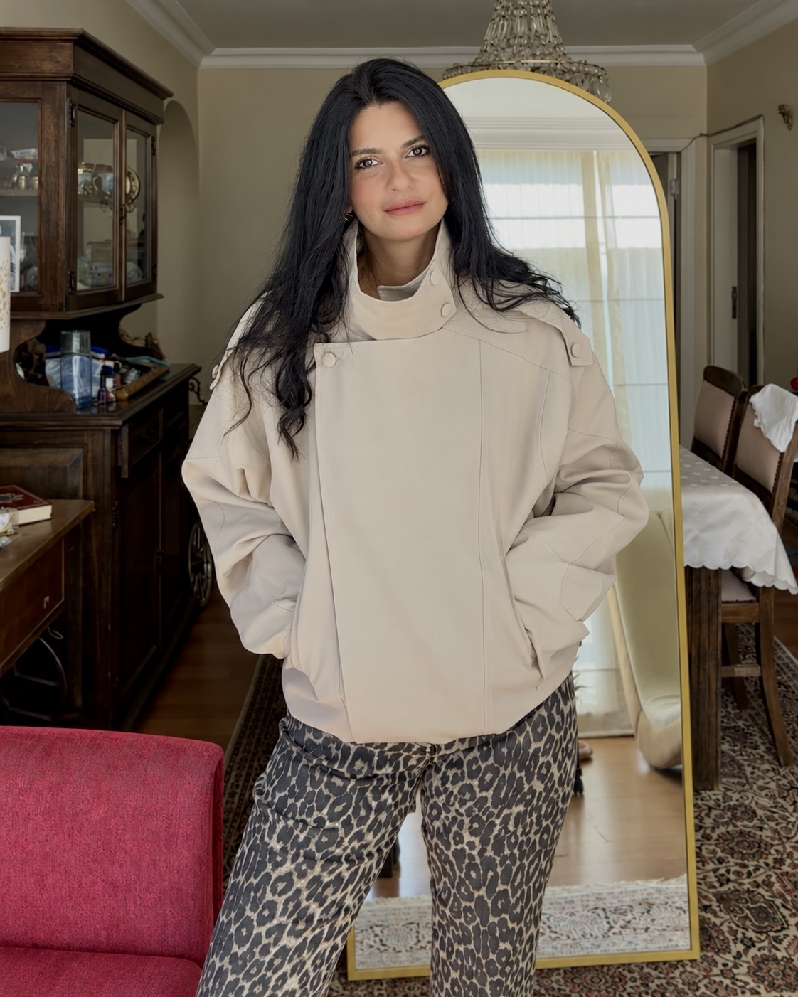 Oslo High-Neck Oversized Jacket – Stone Beige - Image 2